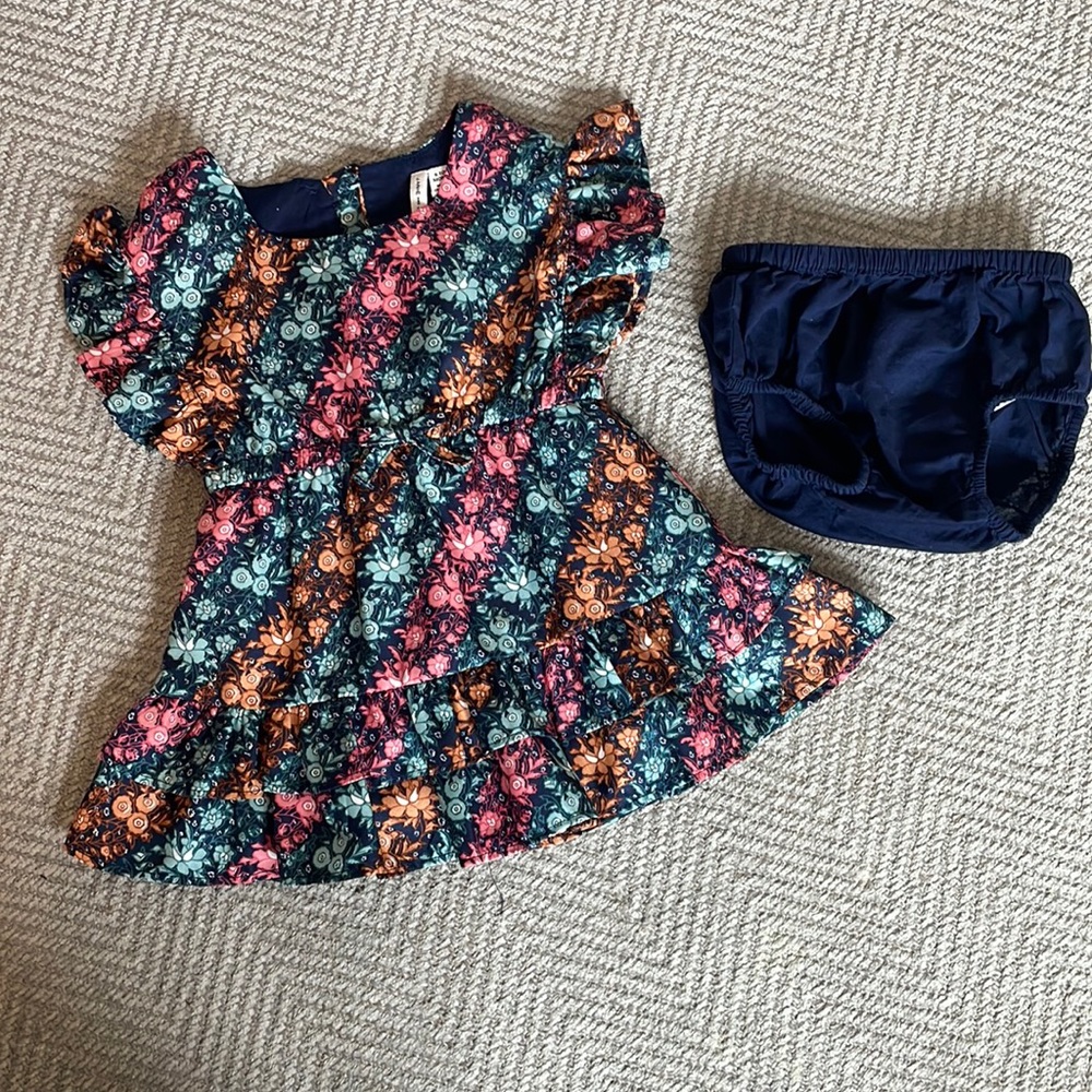Janie and Jack Ruffle floral Dress navy blue